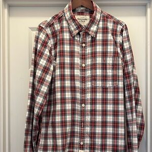 Abercrombie & Fitch Men's Red and White Plaid Shirt